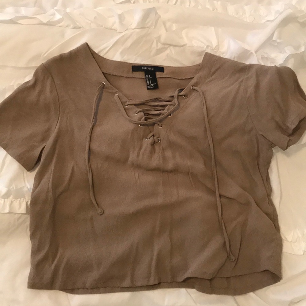 tan lace up crop top